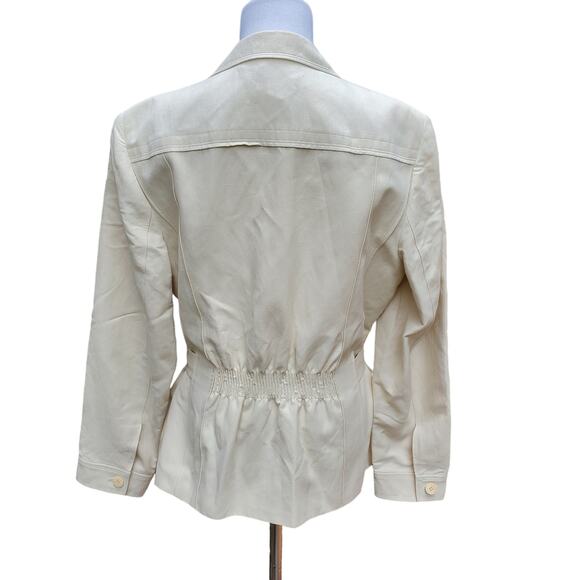 Talbots Linen Blend Beige Cream Off-white Peplum Blazer Jacket Belted Sz 14 - Picture 6 of 9